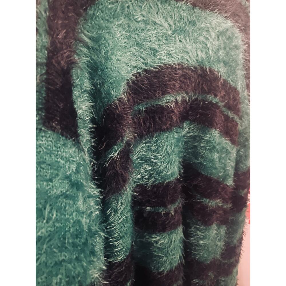 Stussy Black / Green Striped Hairy Crewneck Sweater - Picture 2 of 6